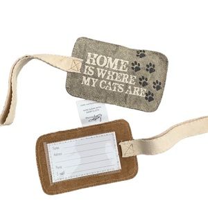 Two NWT Luggage Tags ‘Home is Where My Cat Is’ Canvas Primitives By Kathy